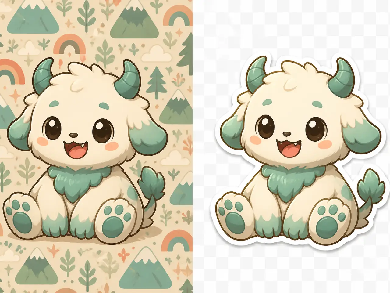 Before and after background removal example for a sticker illustration