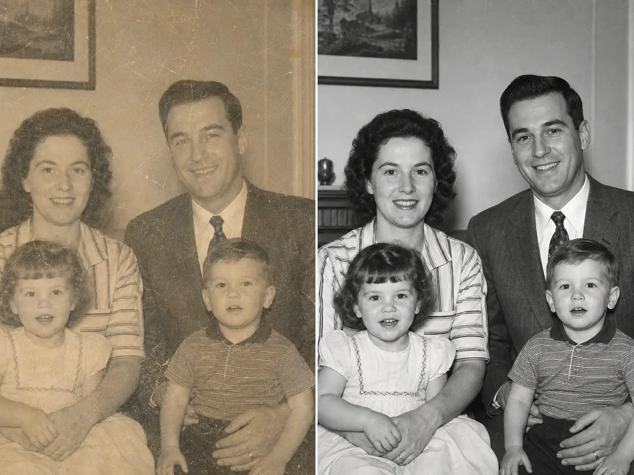 Restored old photo scan after upscaling