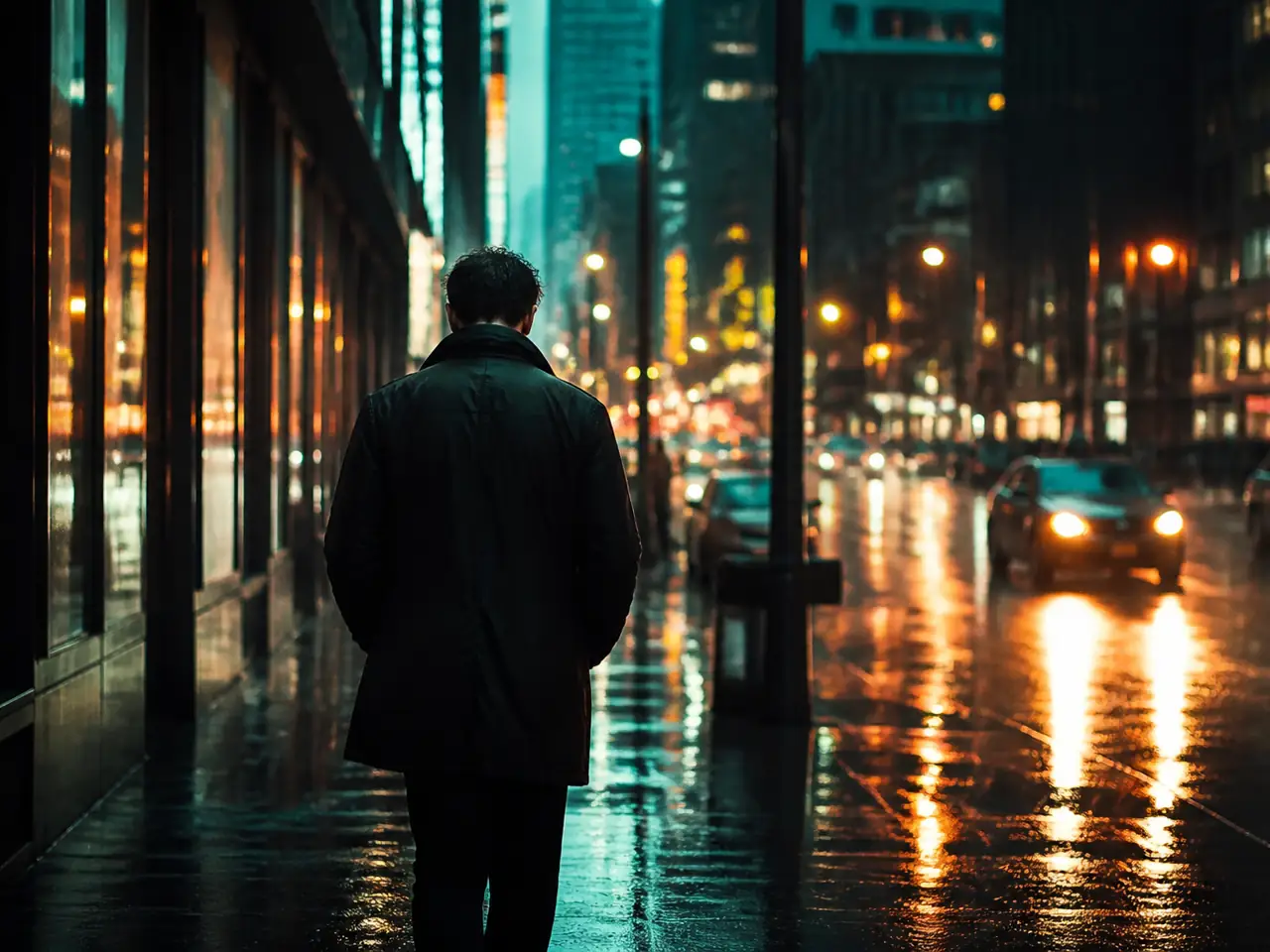 Cinematic color grade applied to a city walking clip