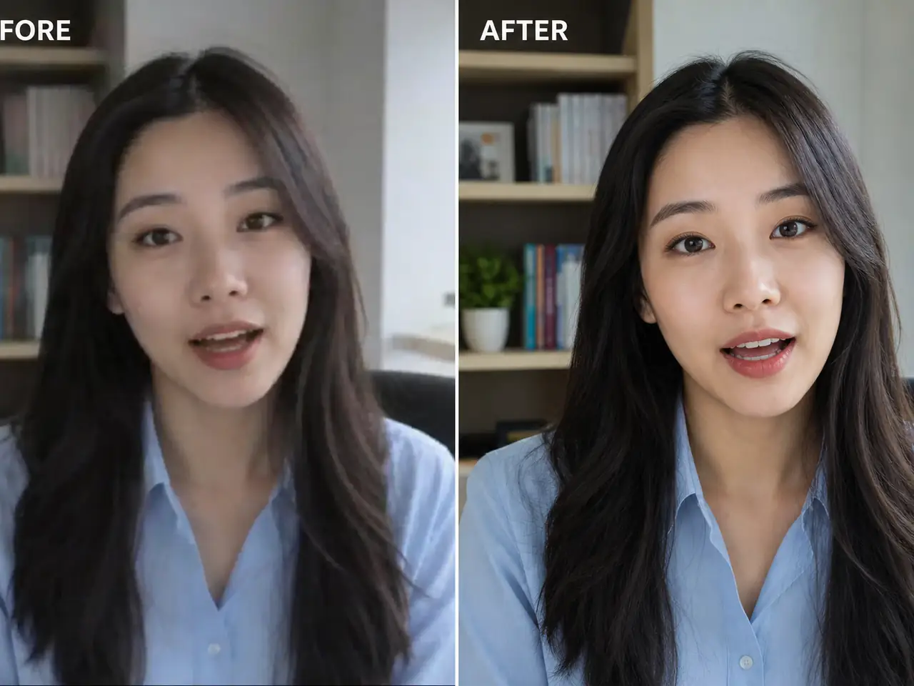 Before and after poster for a portrait video enhanced with AI
